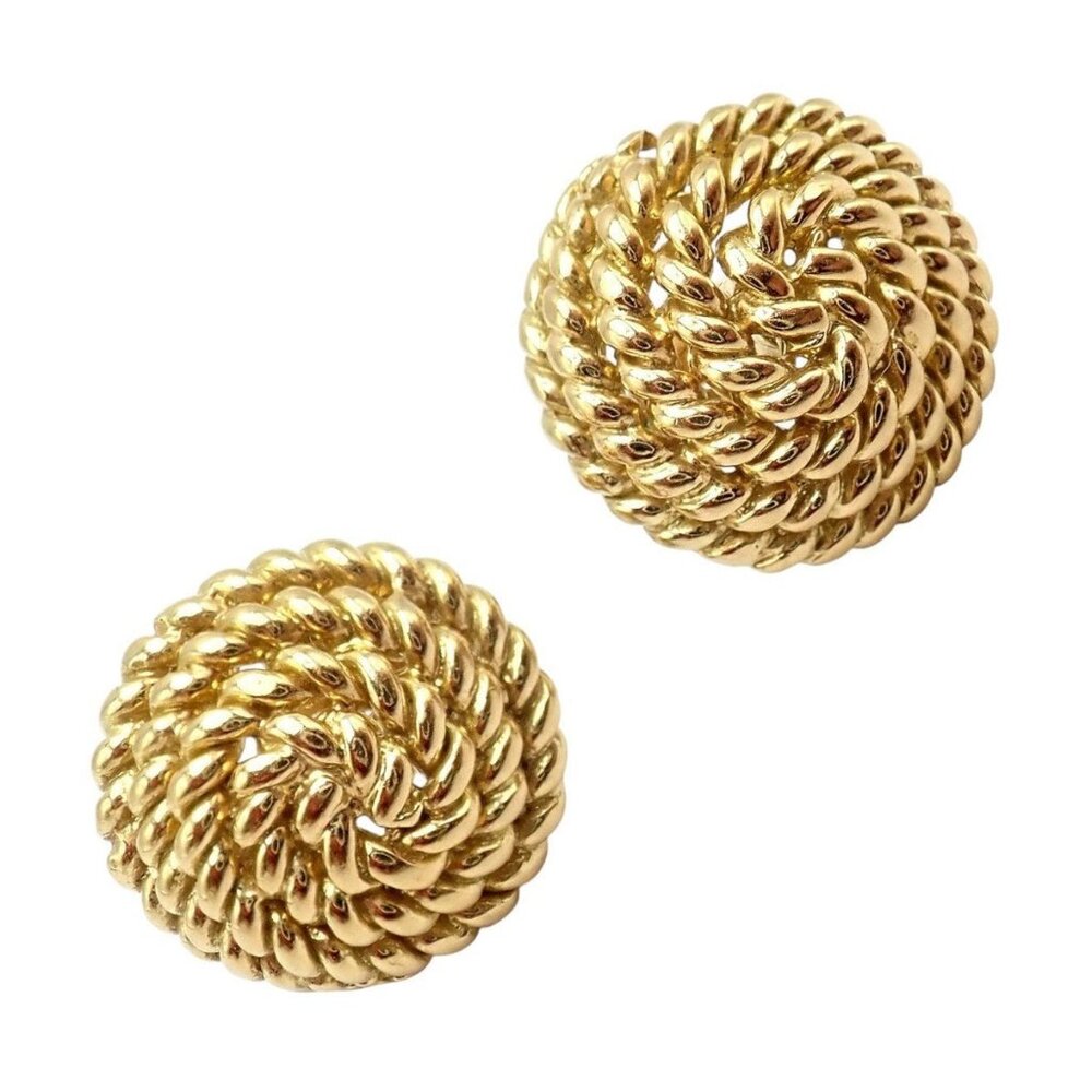 Authentic! Tiffany & Co 18k Yellow Gold Rope Coil Vintage Earrings